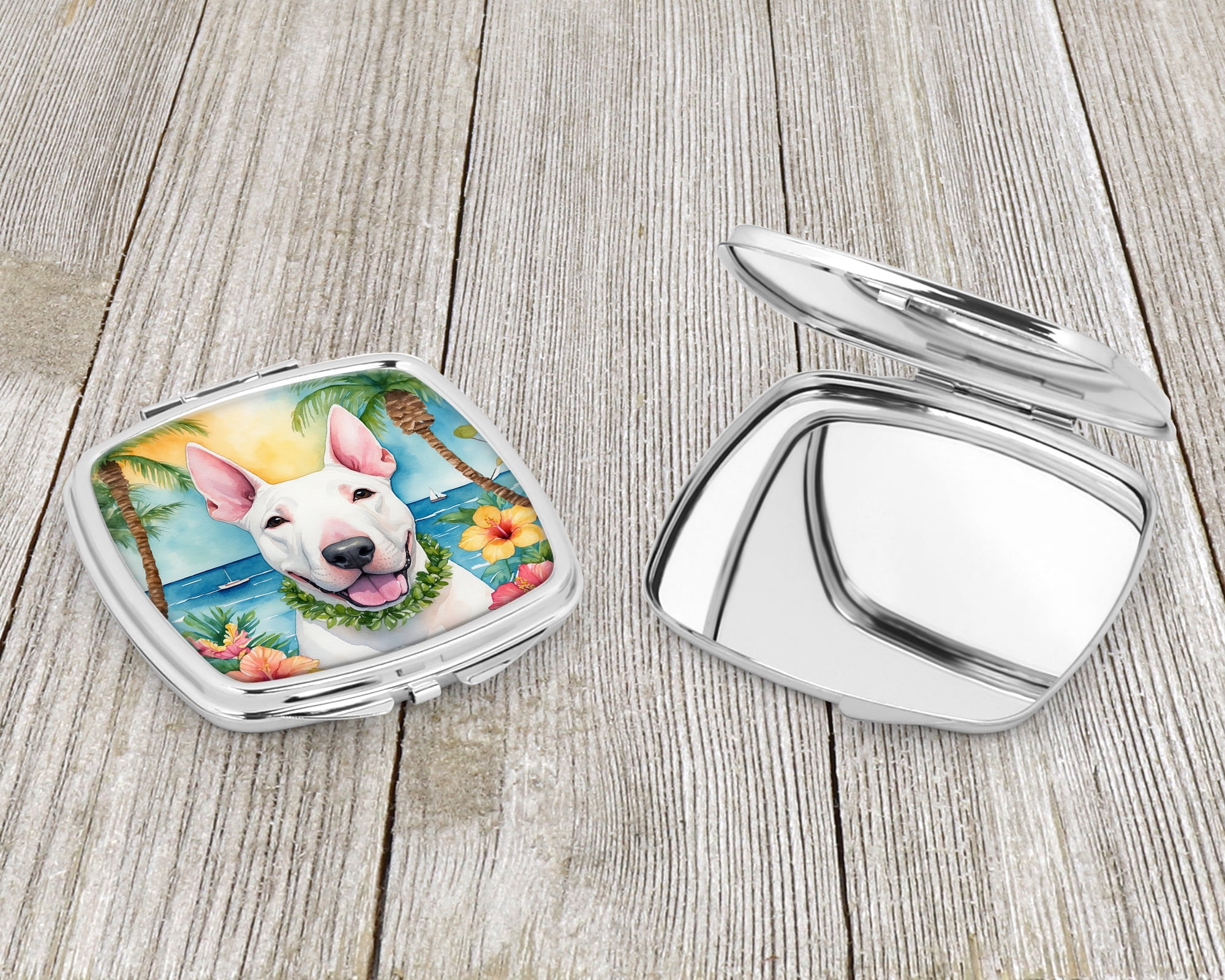 English Bull Terrier Luau Compact Mirror 2.75 in x 3 in