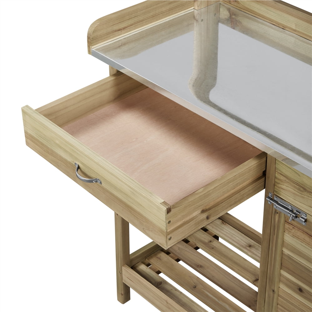 Easyfashion Light Green Fir, Wood and Metal Potting Bench