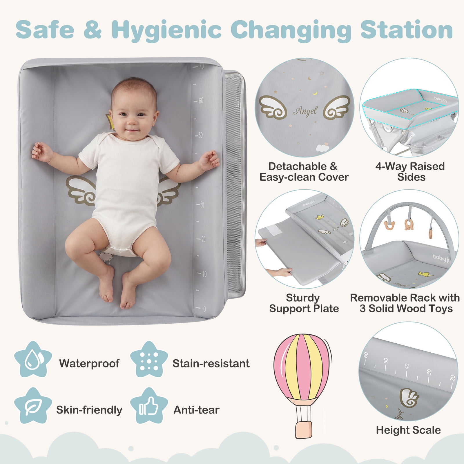 Babyjoy Baby Changing Table, Foldable Diaper Changing Station with Storage Bag & Shelf Gray