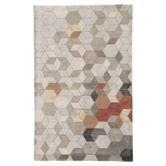 Combs Geometric Area Rug in Light Gray and Orange (13 ft. L x 9 ft. W)
