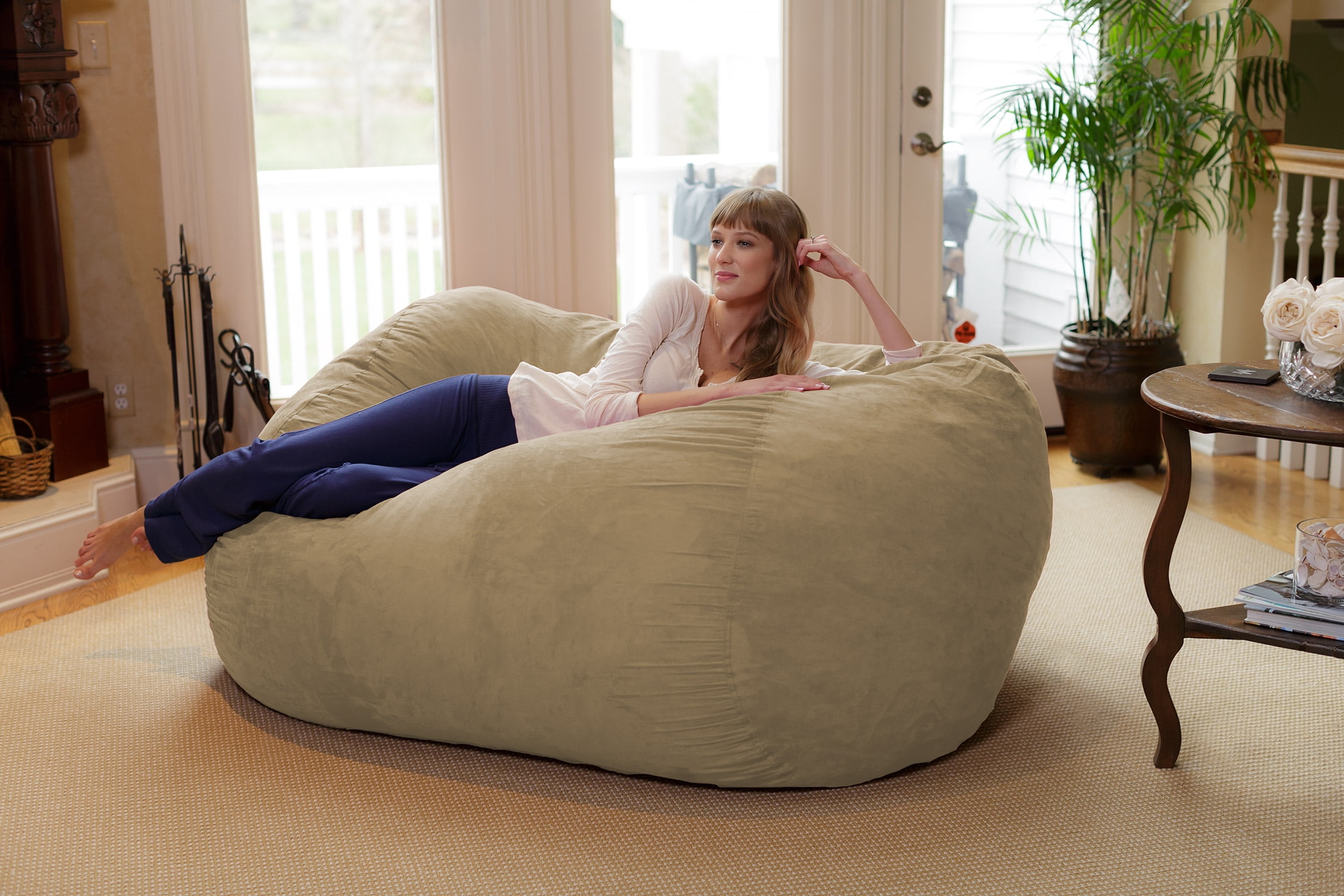 Chill Sack Bean Bag Chair, Memory Foam Lounger with Microsuede Cover, Kids, Adults, 6 ft, Camel