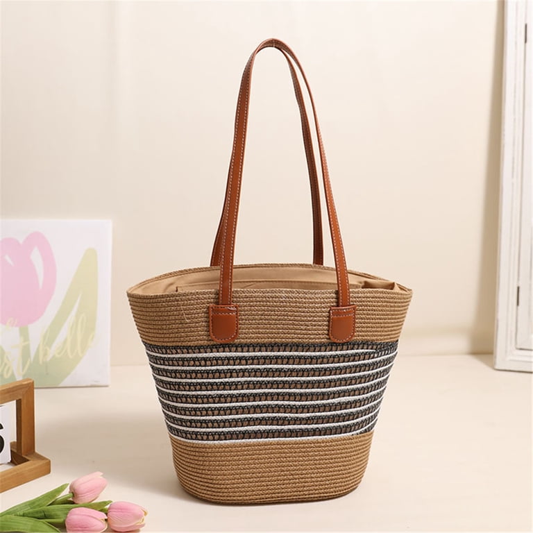 Practical Round Straw Bag Handwoven Beach Bag Large Capacity