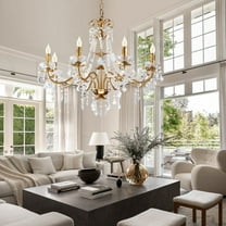 40" Antique Bronze Crystal Chandelier - 8-Light Vintage Iron Ceiling Fixture with Adjustable Chains, E12 Sockets for Dining Room/Living Room