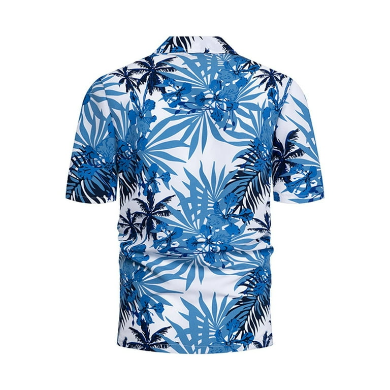 ZCFZJW Mens Summer Tropical Shirts Summer Floral Print Short Sleeve Button  Down Aloha Hawaiian Shirts Big and Tall Regular Fit T-Shirt Top Black XL