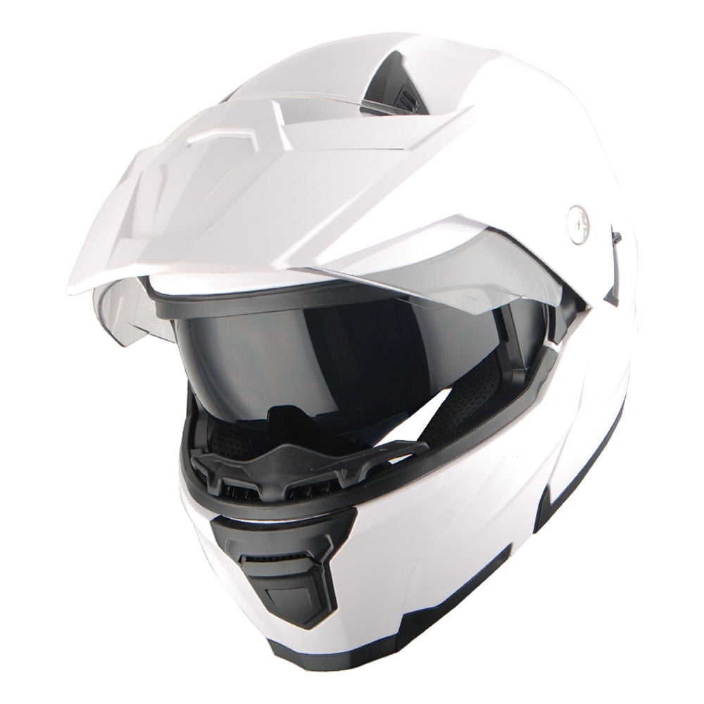 1Storm New Motorcycle Modular Flip up Full Face Helmet Dual Visor: HJK910 DSPORT Glossy White