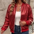 thumbnail image 5 of Ghalytn Women's Sequin Bomber Jacket Long Sleeve Zip Up Stand Collar Sparkly Outerwear Party Night Out, 5 of 5