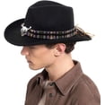 thumbnail image 2 of Sombrero de vaquero deformable unisex, sombrero de vaquera occidental, sombrero de vaquero para el interior del país, sombrero Fedora de ganadero con banda trenzada y calavera de toro, 2 of 7