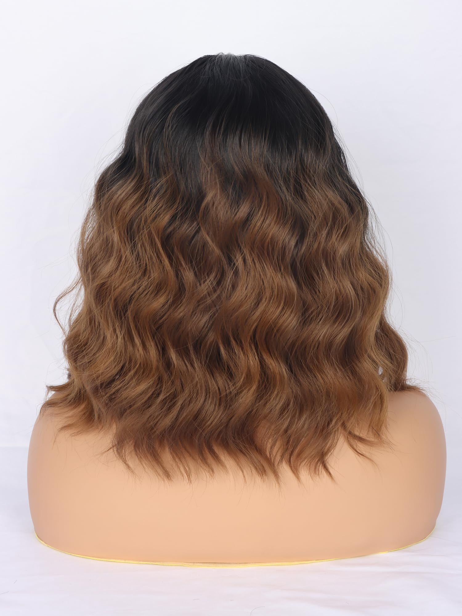 Black Headband Wigs With Brown Highlights For Women 14 Inch Wavy Heat Resistant Synthetic Soft Light Natural Looking Hair Replacement Wigs