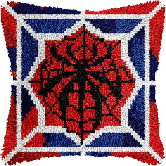 Spider Latch Hook Pillow Kits for DIY Throw Pillow Cushion Embroidery Latch Hooking Pillowcase Kits with Preprinted Canvas Crochet Yarn Kits for Home Decor 17''X 17''(j36)