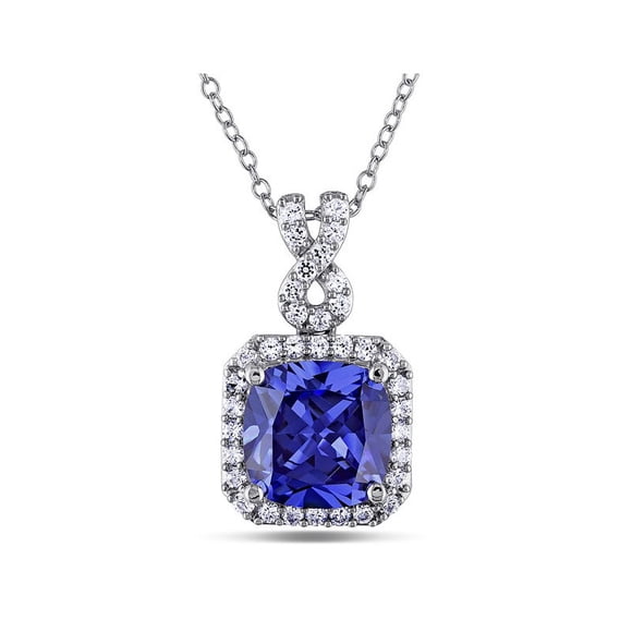5.70 Carat (ctw) Lab-Created Tanzanite and White Sapphire Pendant Necklace in Sterling Silver with Chain
