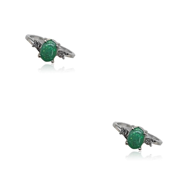 Qarigey Anillo de plata para mujer, anillos de decoración portátiles, joyería para novia, propuesta de aniversario de boda, compromiso, Verde Tamaño 8 2Conjunto
