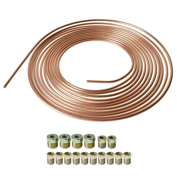Munirater Copper Nickel Brake Line Tubing Kit, 25 Ft Roll, 16 Fittings, Gold