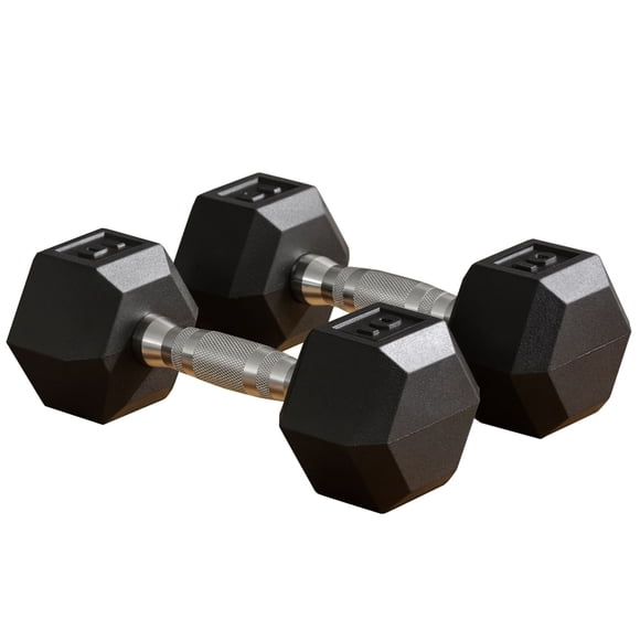 Soozier 20lb Rubber Dumbbell Set - Black Hex Weights for Home Gym & Fitness Training - Strength Building, Arms, Shoulders, Back - Compact Design