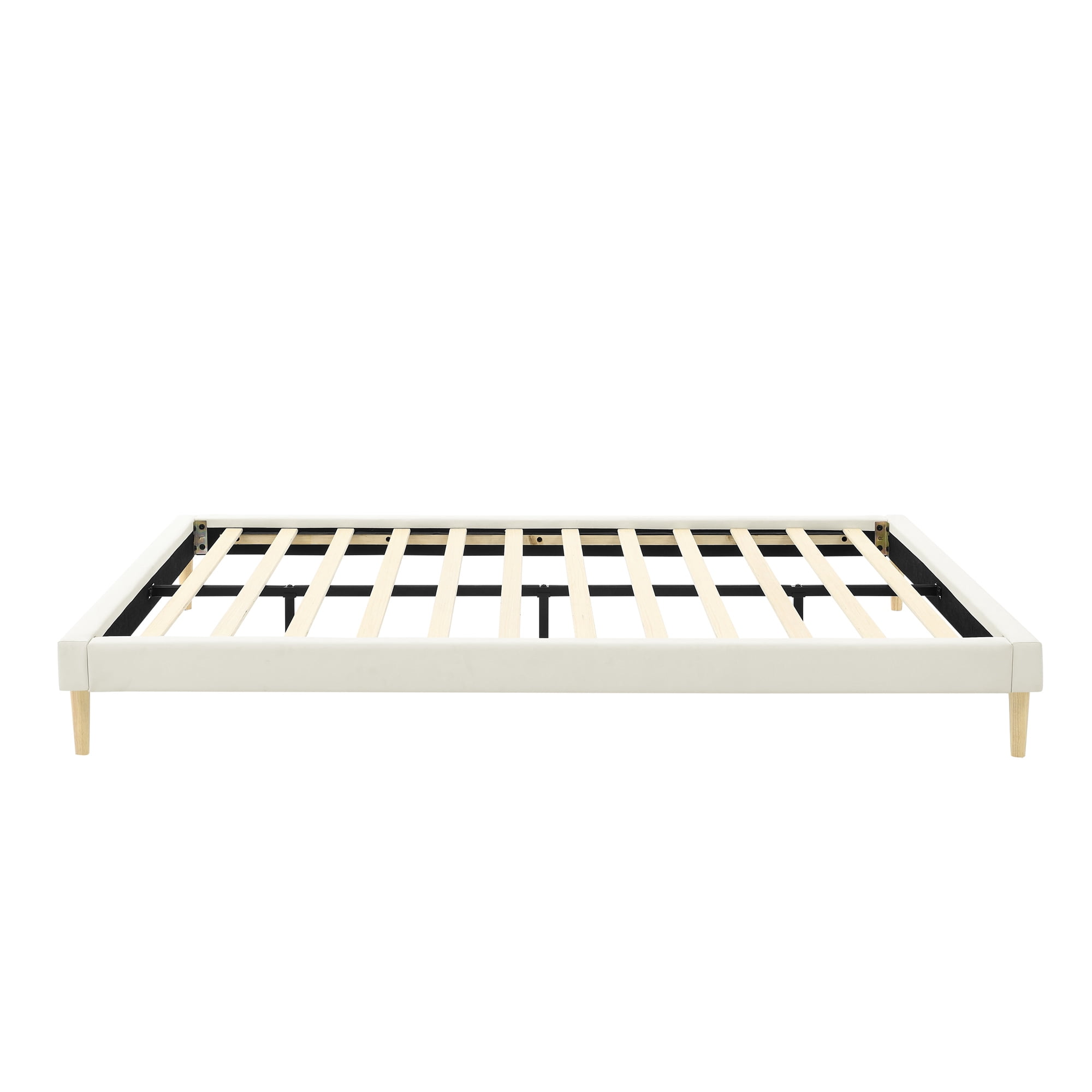 Headboard-Free Queen Platform Bed Frame with Solid Wood Slat Support, Waterproof Faux Leather Bed Base Fits 8-14 Inch Mattress, Easy 30-Min Assembly No Box Spring Required