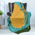 thumbnail image 4 of Hula Girl Soft Flannel Fleece Throw Blanket, Woman Playing Ukulele by the Sun Musical Island Vacation Spots, Cozy Plush for Indoor and Outdoor Use, 50" x 60", Mustard Olive Green, by Ambesonne, 4 of 5