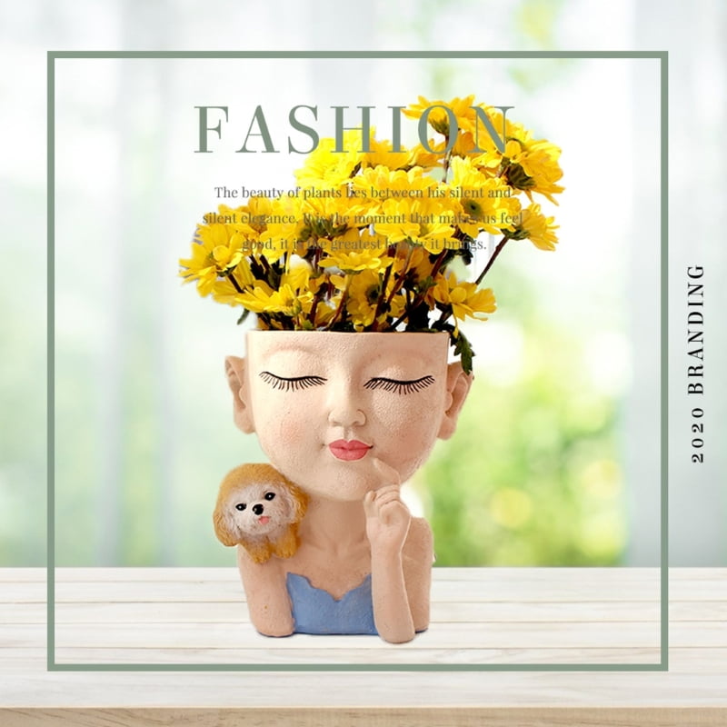 Cartoon Girl Dog Succulent Flower Pot Gardening Plant Potted Resin Ornament Small Succulent Planter Home Decoration