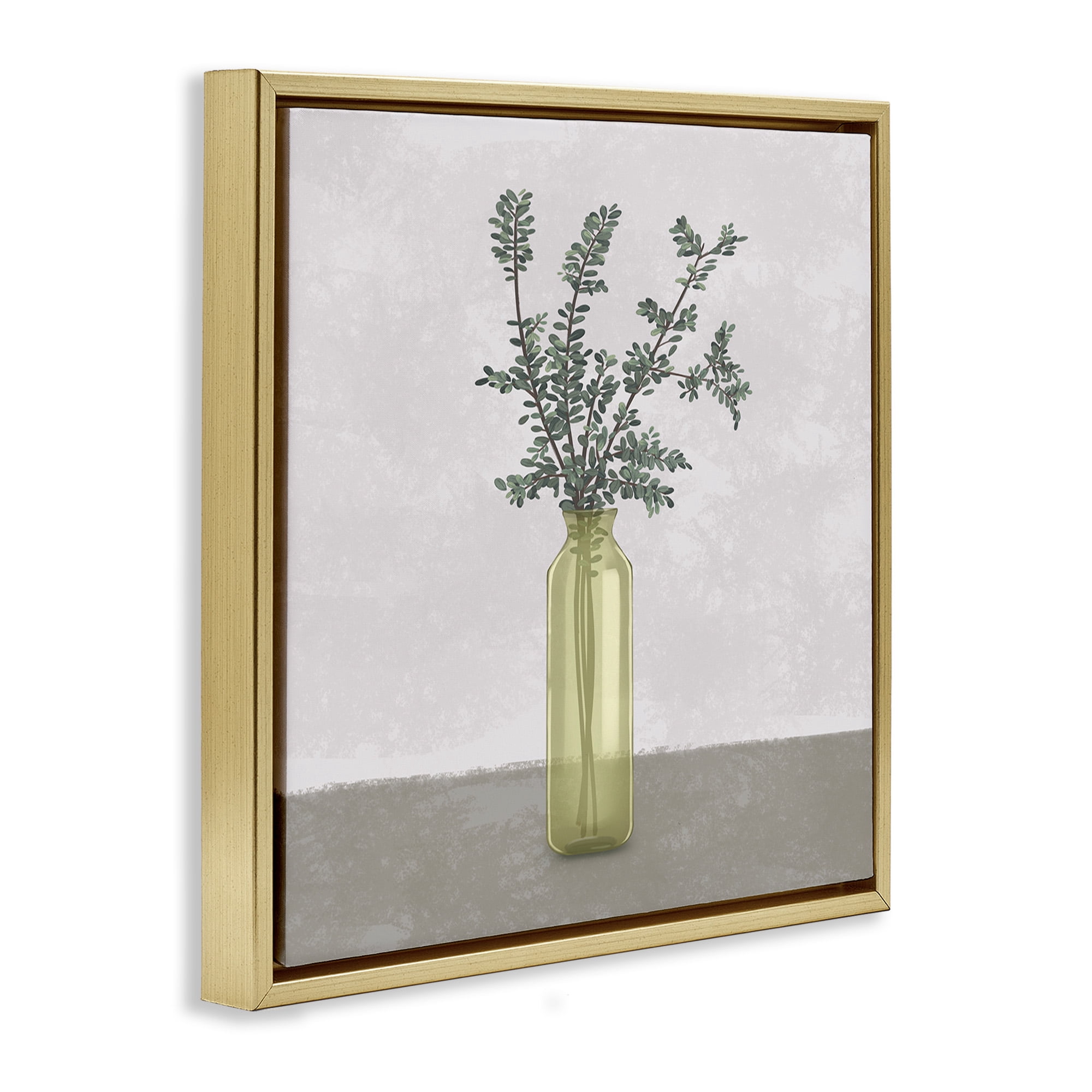 Stupell Industries Plant in Vase Neutral Grey Design Botanical & Floral Painting Gold Floater Framed Canvas Art Print Wall Art, 25 x 25