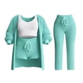 thumbnail image 1 of Conjunto de pijama Wancir de 4 piezas para mujer, cárdigan de punto de manga larga, top corto, pantalones cortos de pierna ancha, conjunto de ropa de estar, 1 of 2