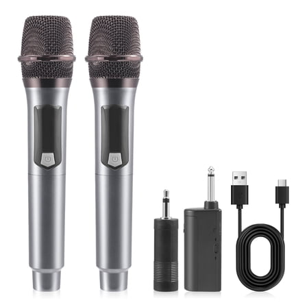 Doulami Wireless Microphone, Handheld Cordless Microphone with Receiver, Dual Karaoke Mic for Party, Karaoke, Singing, Wedding, DJ, Speech(2pcs)
