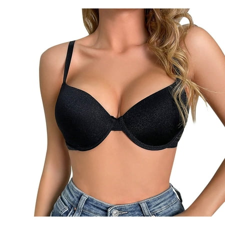 Tumotour Full Coverage Bras For Women Flash Styling Set T-Shirt Without Steel Ring Gathering Push Up Nursing Bra Lightly Padded Full Figured Coverage Soft Breathable Seamless Bra