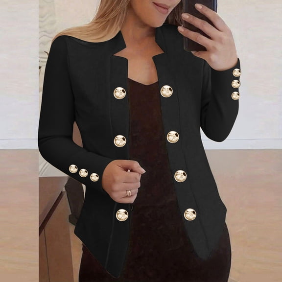 Guieoi Plus Size Jackets Clearance Women's Solid Color Work Jacket Button Down Thin Long Sleeve formal Tops Cardigan Outerwear Blazer Business Casual Black Black*Friday/Cyber*Monday Clearance