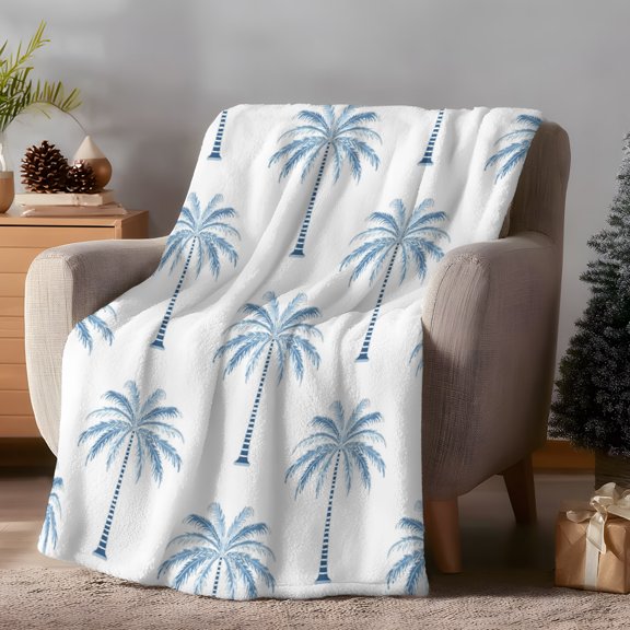 Throw Blanket Fleece Throw Blanket 40x50in, Summer Palm Tree Seamless Soft Lightweight Bed Blankets Beach Navy Blue Botanical Fuzzy Couch Blankets for All Season