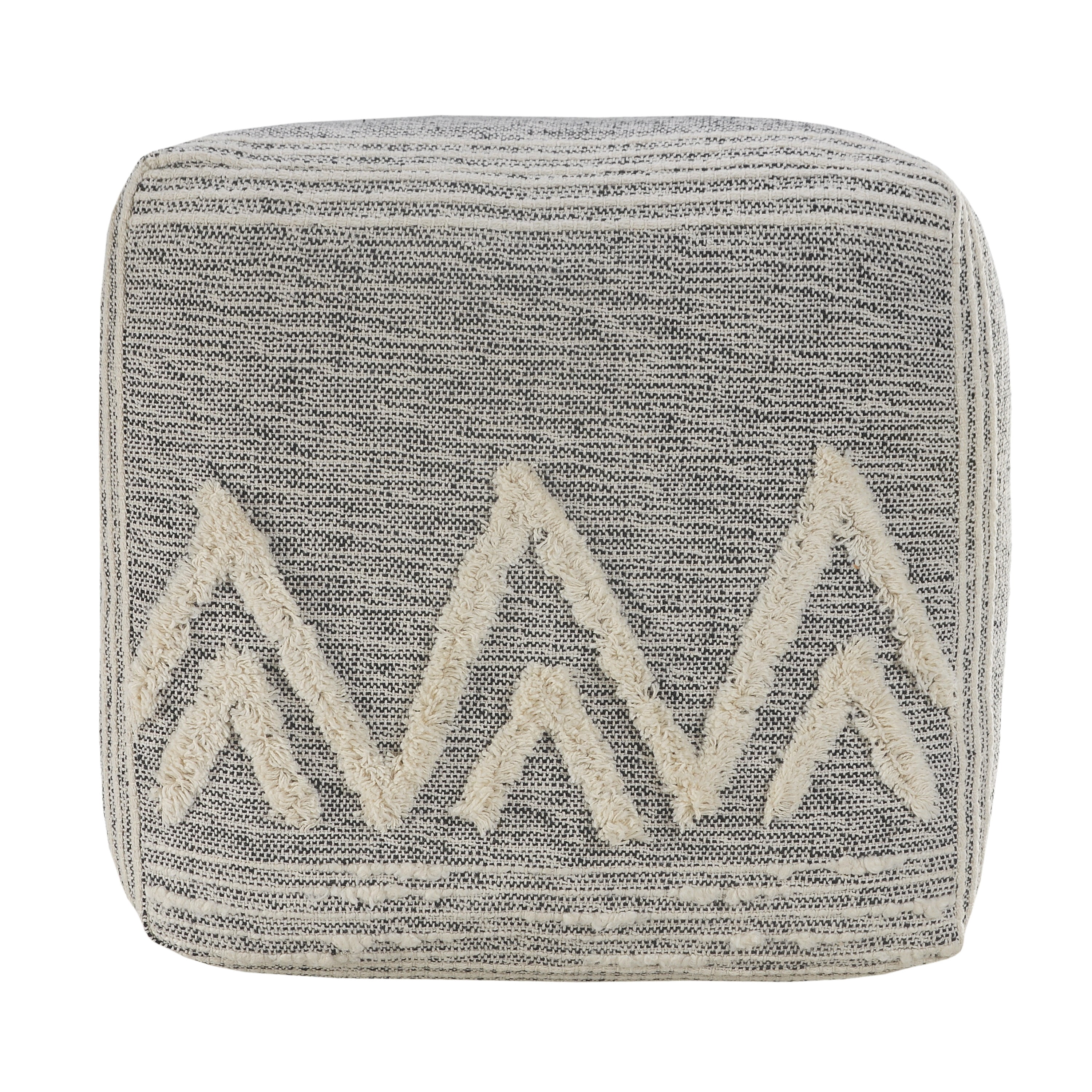 LR Home Miriam Square Gray/Ivory Shag Mountains Indoor Medium Pouf Ottoman, 16" H x 16" W