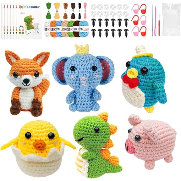 6PCS Crochet Kit for Beginners, Christmas Knitting Kit with Step-by-Step Video Tutorials