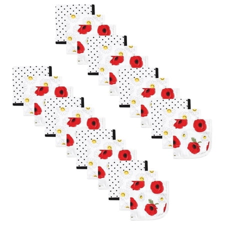 Hudson Baby Infant Girl 24Pc Cotton Muslin Washcloths Poppy Daisy One Size