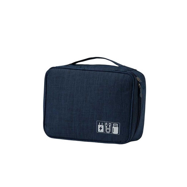 Jumpingount Bolsa de almacenamiento digital Bolsas organizadoras Bolsa de cosméticos de gran capacidad Estuche con cremallera Almacenamiento Envolturas para manijas de equipaje Azul oscuro