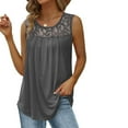 thumbnail image 2 of Uheoun Summer Tank Tops for Women Loose Fit Dressy Lace Round Neck Sleeveless Tops Curved Hem Flowy, 2 of 8