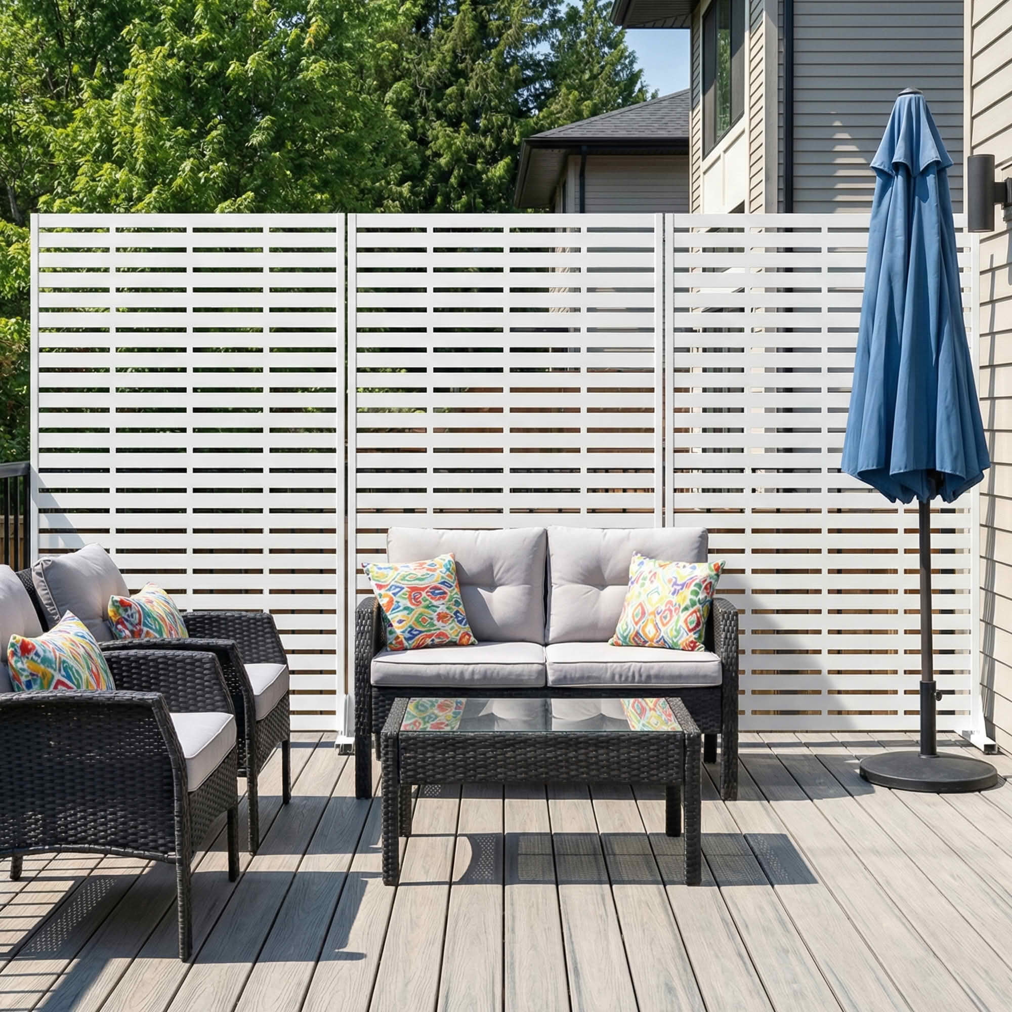 MAYEERTY 72x47 White Outdoor Natural Privacy Panel Screen, 6 Piece Set Natural Folding Divider for Backyard and Garden