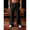 thumbnail image 2 of Inglocry Mens Linen Bell Bottom Pants Wide Leg Elastic Waist Drawstring Yoga Pants Summer Beach Lounge Trousers with Pockets Black XL, 2 of 6
