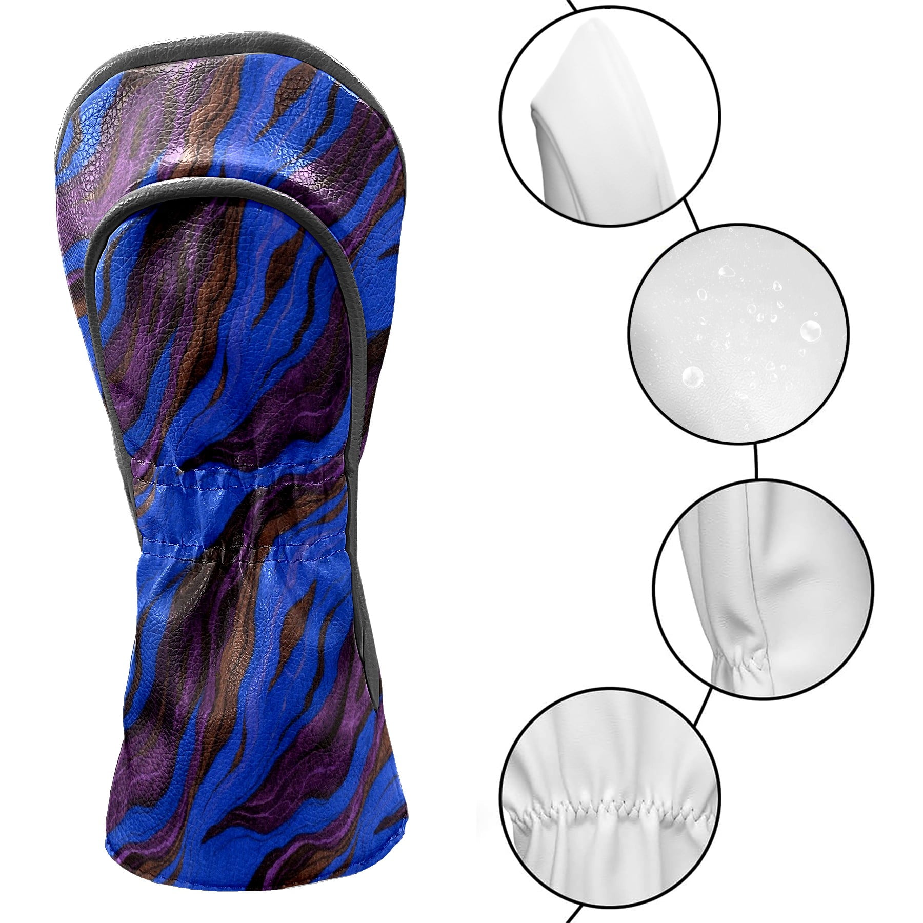 Golf Club Head Cover Waterproof Leather Golf Accessories HeadCovers Set Driver Headcover for Women Men Blue Purple Ripple