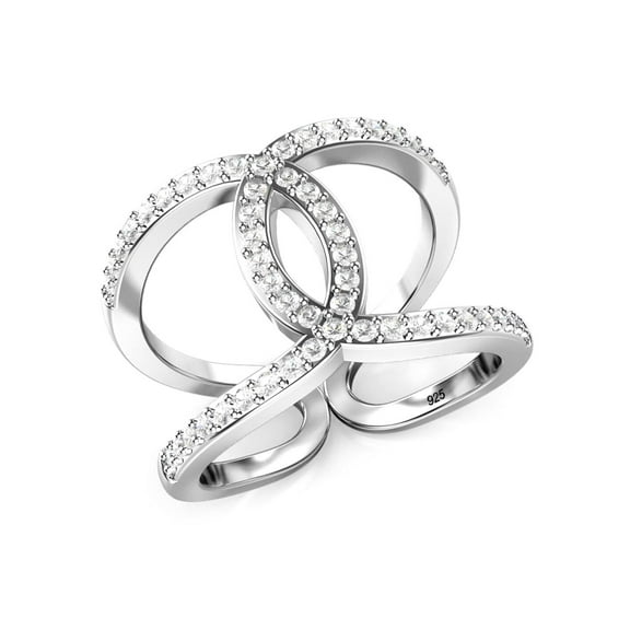 Andrea Jewelers Sz 7 Sterling Silver Cubic Zirconia CZ Band Long Ring with Rhodium Finish