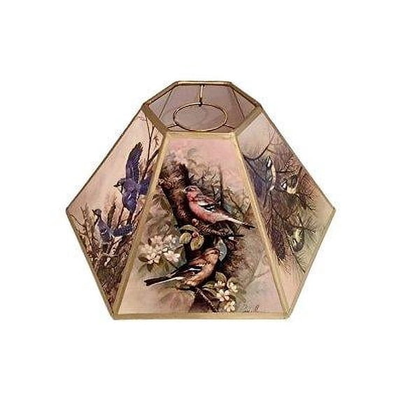 Bird Motif with Gold Trim Hex Chimney Style Lampshade (12 Inch)