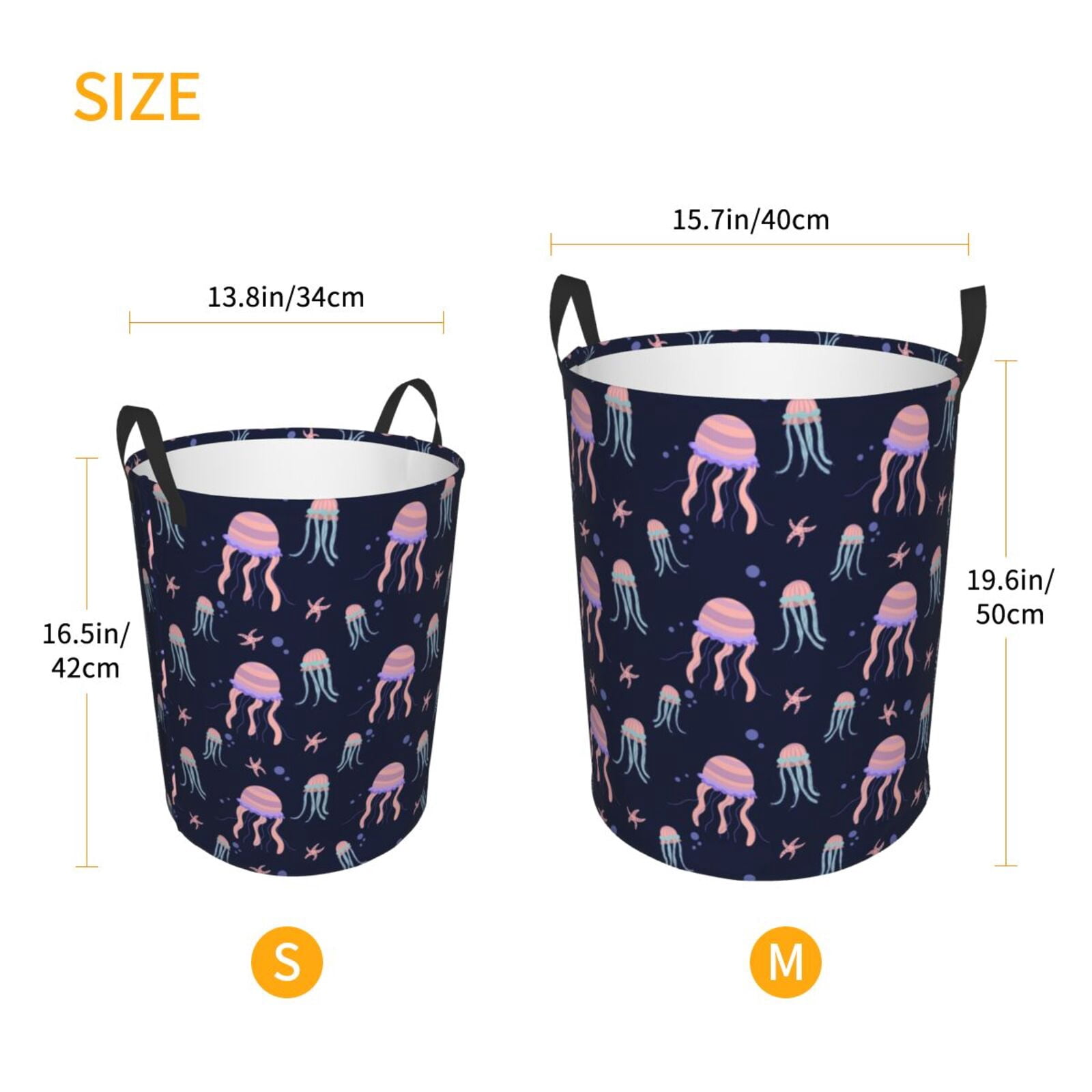 Large Laundry Basket with Handles - Pink Starfish Jellyfish Kids Baby Dirty Clothes Laundry Hamper for Bedroom Aesthetic