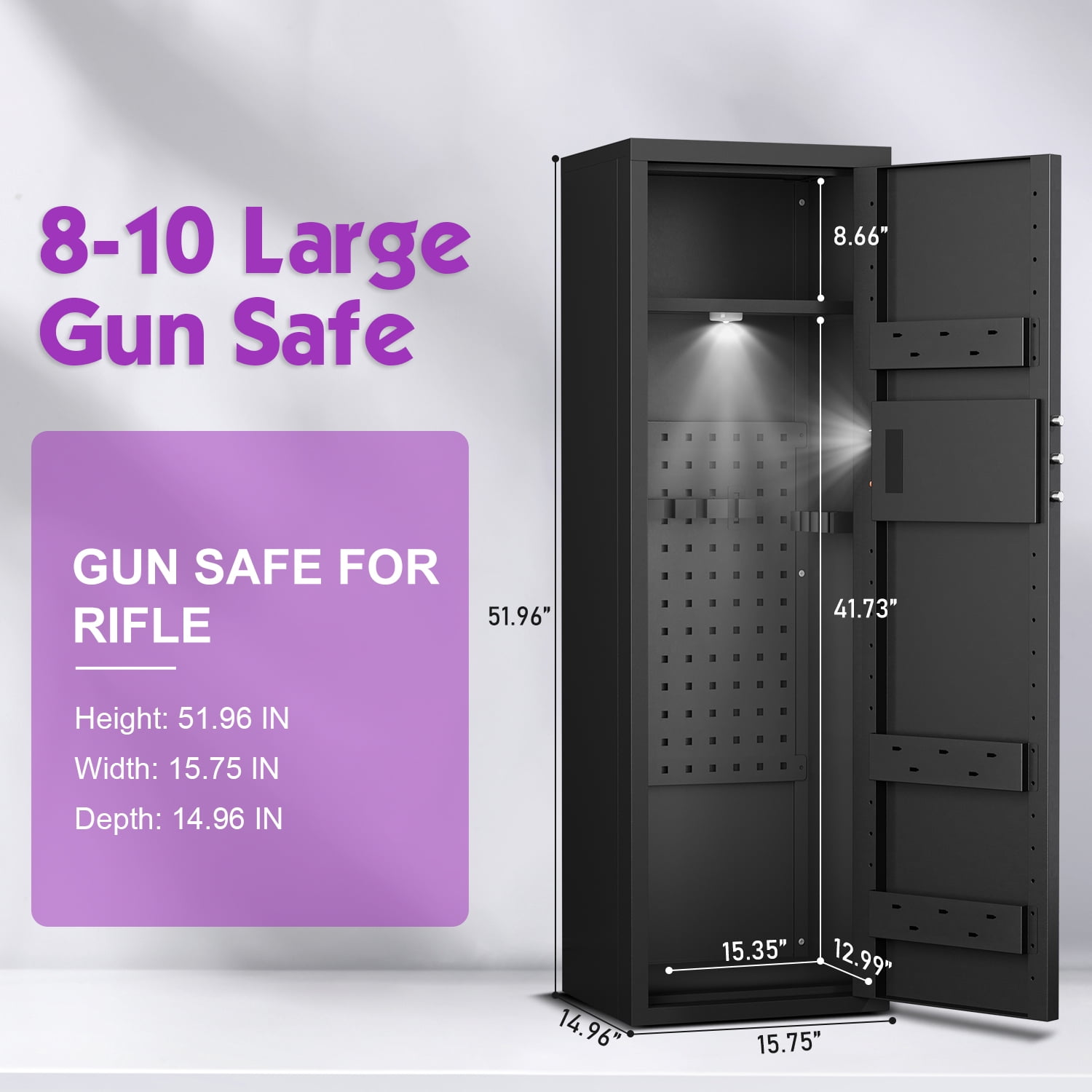 7-8 Unassmabled Gun Safe for Pistols,Biological Fingerprint Large Gun Safe with Adjustable Gun Rack, Gun Cabinet with Shelves for Home and Office