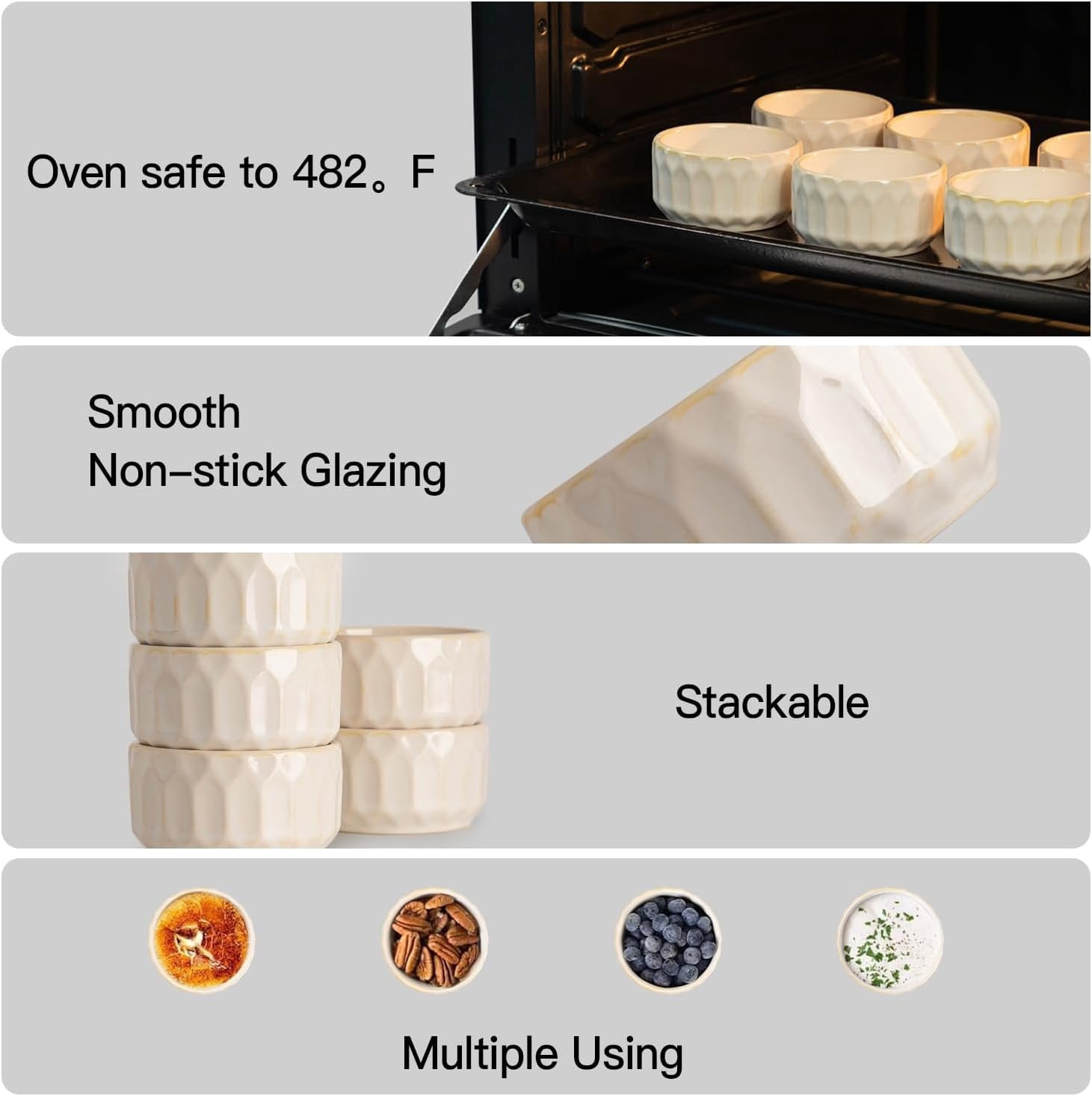 Ramekin Dish Set of 6, 4 OZ Ramekin for Creme Brulee, Lava Cake, Pudding, Souffle, Dishwasher and Oven Safe, Porcelain Ramekins for Baking, Thanksgiving Christmas for Mother Father Women Men