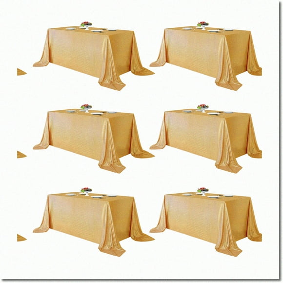 SparkleGlitz Lot de 6 Nappe à Sequins Dorés - Nappe Rectangulaire Pailletée pour Fêtes, Mariages, Baby Showers, Anniversaires, Banquets - 60x102 Pouces - Parfait pour Tables à Gâteaux et Cérémonies