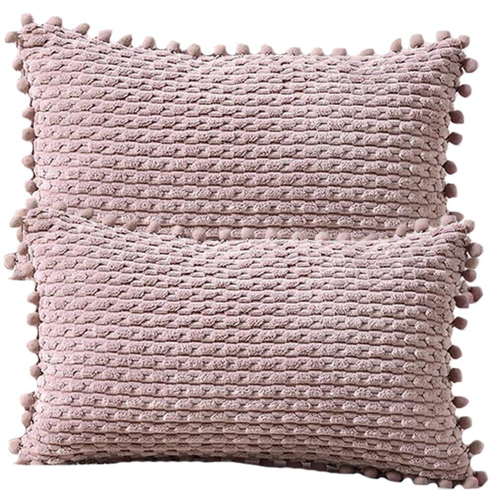 2 Pack Dusty Pink Decorative Throw Pillow Covers 12x20 Inch with Pom