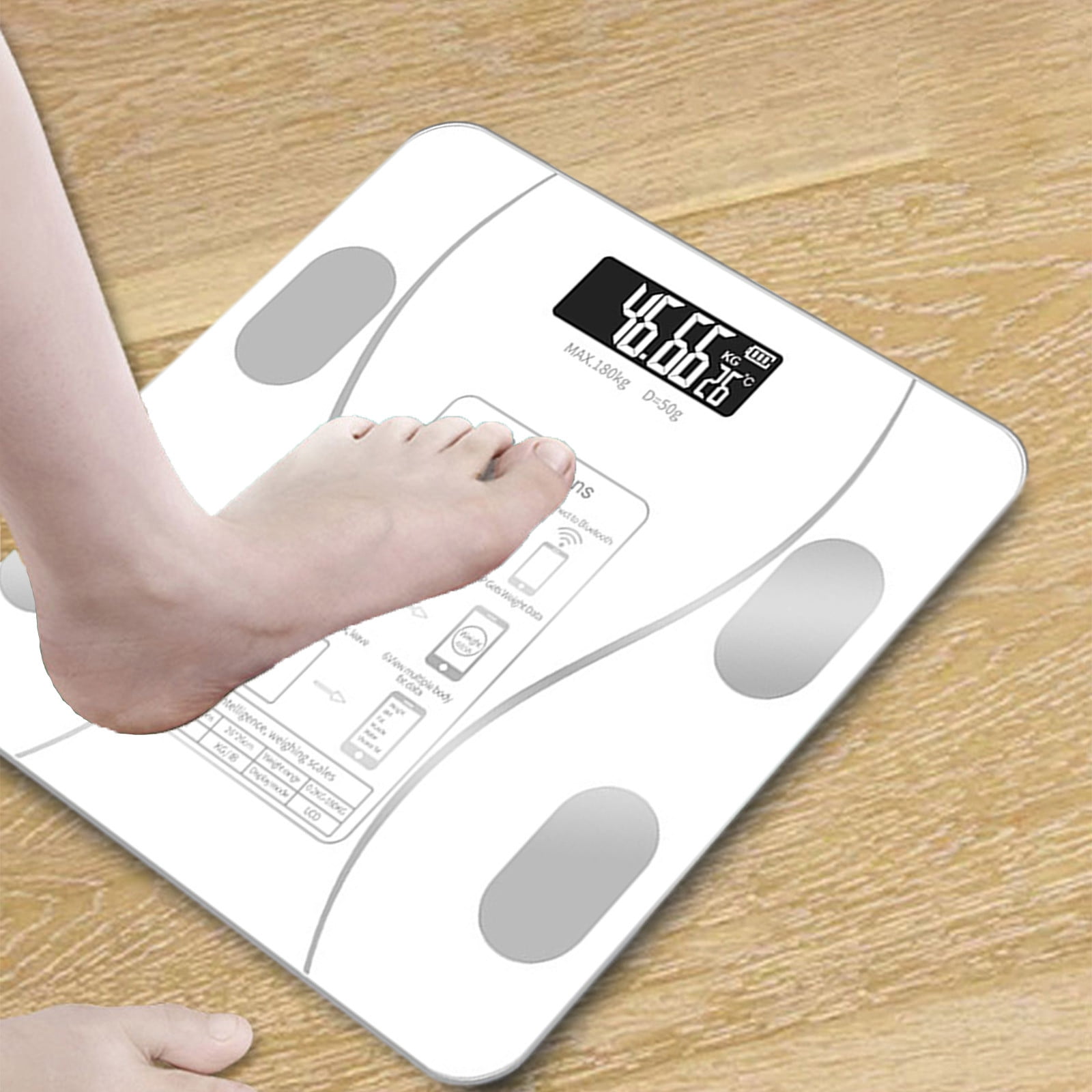 PureCasa Bluetooth Smart Scale with LED Display for Body Weight & Body Composition, High Accurate Digital Bathroom Scale, Sync with App, USB Rechargeable, 10.2"x10.2"x1.2", 1PC, White
