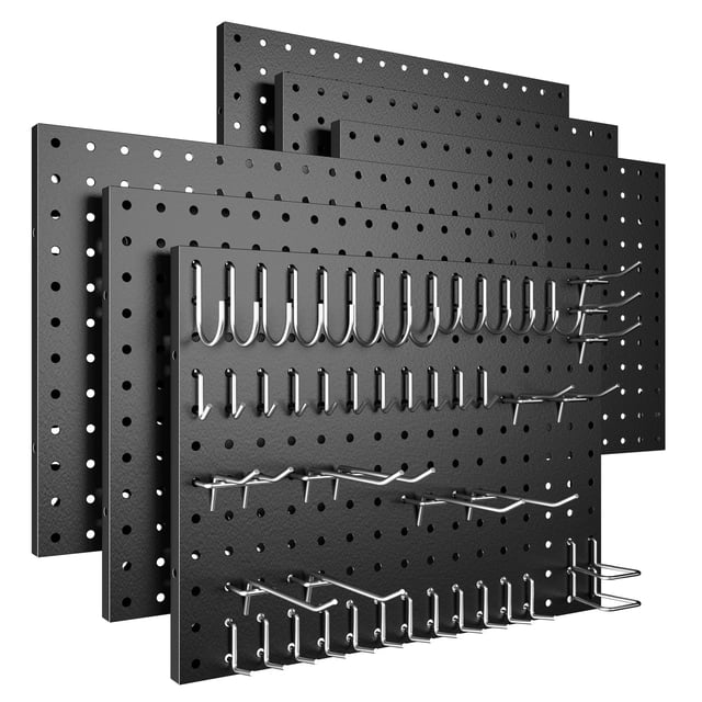 Paneles perforados de metal Peg Board Spampur con 50 ganchos, paquete de 6