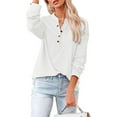 thumbnail image 4 of Pompotops Mode Femmes Casual Velours Côtelé Solide Bouton Debout Col Manches Longues Tops Blouse, 4 of 5