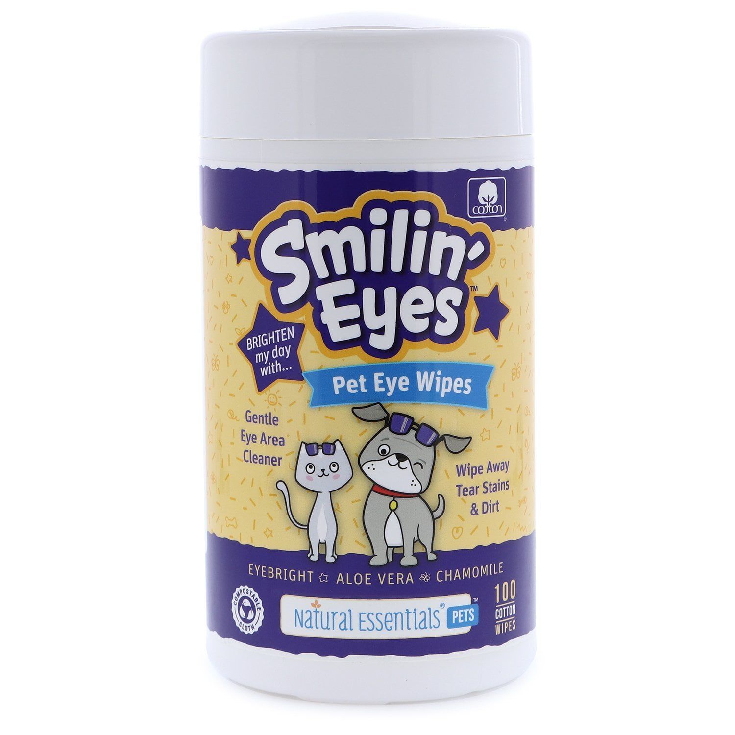 Natural Essentials Pets Eye Wipes for Dogs Cats 100 Cotton Natural