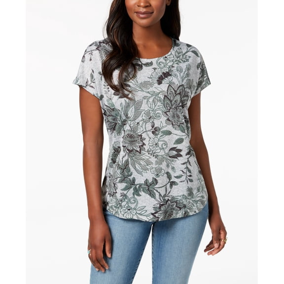 Style & Co Petite Printed Dolman Sleeve T-Shirt Playful Vines PXS