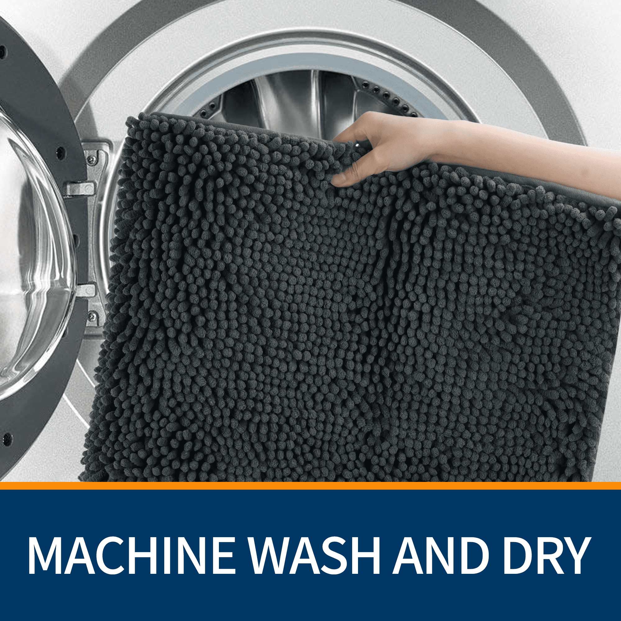 Wozola Chenille Bathroom Rug, Dark Gray Ultra Soft Absorbent Bath Mat, Non-Slip Machine Washable Shower Floor Rug for Bathroom, Tub & Entryway, 20"x32"