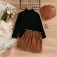 thumbnail image 2 of Zwiiyzr Toddler Little Kids Girls Clothes 3Pcs Outfits High Neck Long Sleeve Top + Leather Skirt + Hat Set for 1-5 Years Old Black, 2 of 8