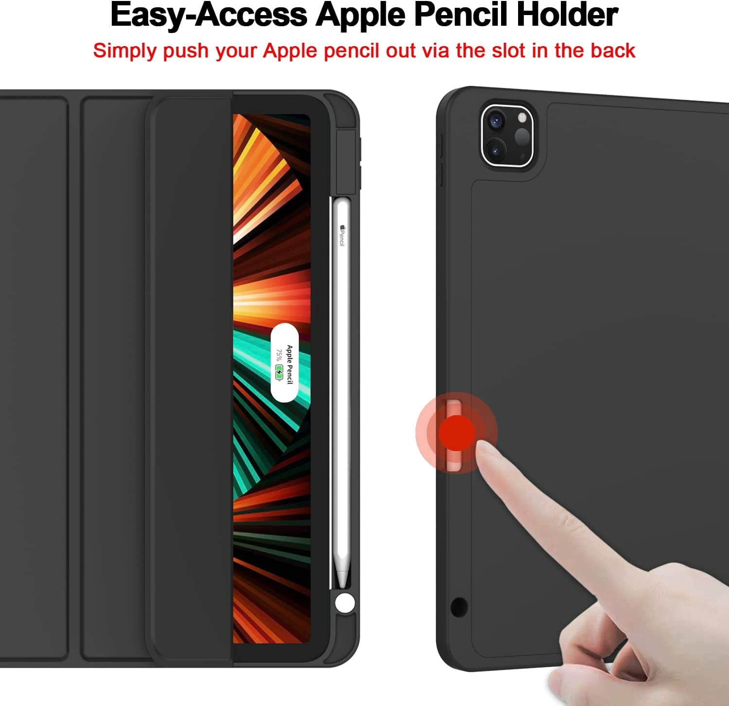HCTian New iPad Pro 12.9 Inch Case 2022/2021/2020(6th/5th/4th Gen) with Pencil Holder,Smart Case [Support Touch ID and Auto Wake/Sleep] with Auto 2nd Gen Pencil Charging