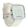 thumbnail image 2 of Fashion Square Mirror Face Unisex Red LED Digital Wrist Watch with Date & Silicone Band (White), 2 of 8